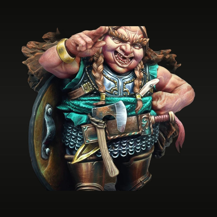 Fantasy Dwarf Warrior Evelina Shieldbreaker Axe Shield 70mm Resin Bust Kit - unpainted resin model kit