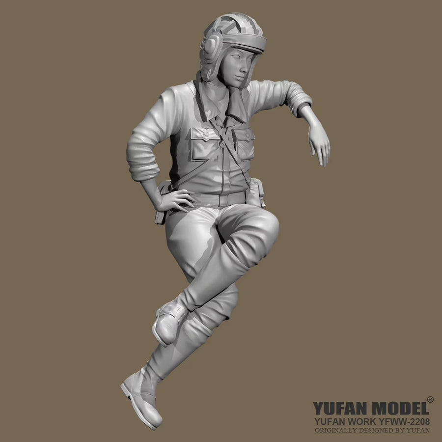 WWII Female Fighter Pilot in Leather Helmet and Flight Suit 1/35 Resin Figure Kit - resin model view 3