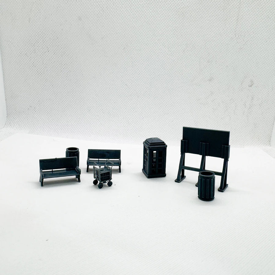 Train Station Accessory Set Phone Booth Bench Luggage Scale LYTS072 1/220 1/48 1/64 1/72 1/87 1/144 1/160 Z Scale Scene