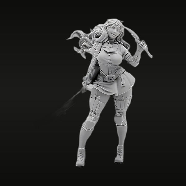 Fantasy Female Warrior Dual-Wielding Axes 28mm Resin Figure Kit