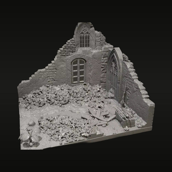 WWII Normandy Ruined Church Diorama Base 1/35 Resin Kit