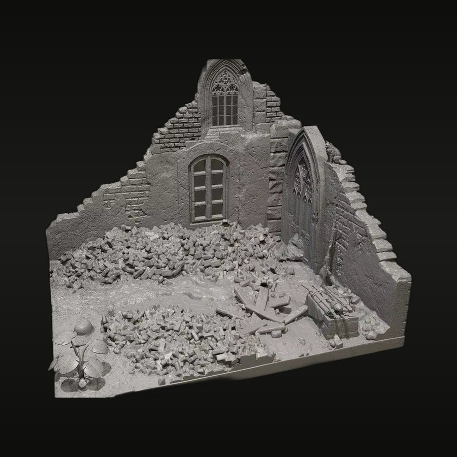 WWII Normandy Ruined Church Diorama Base 1/35 Resin Kit - unpainted resin model kit