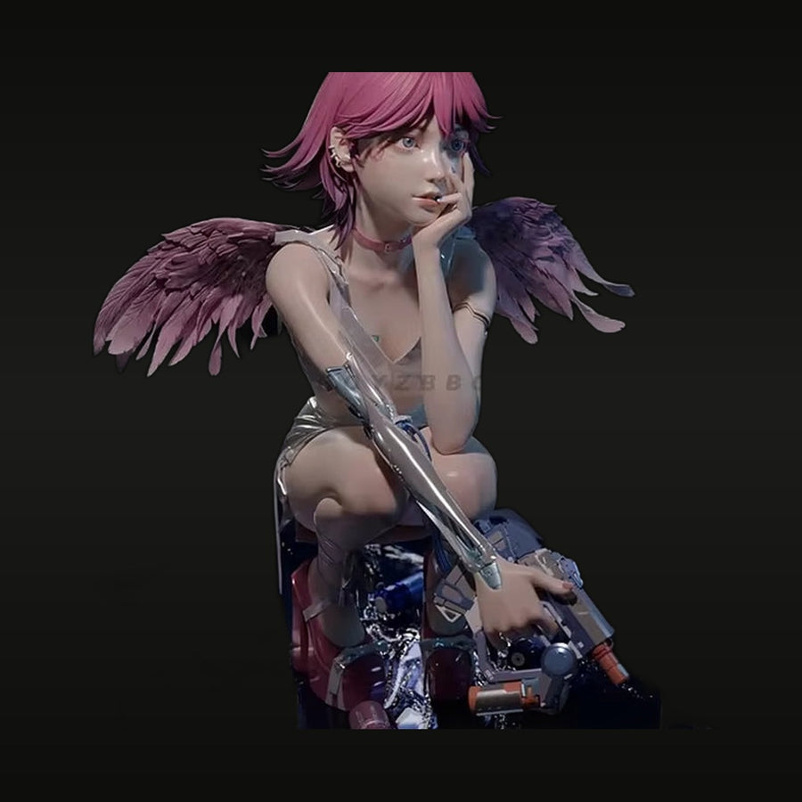 Cyberpunk Angel Warrior with Pink Hair and Gun 1/7 Resin Bust Kit - unpainted resin model kit