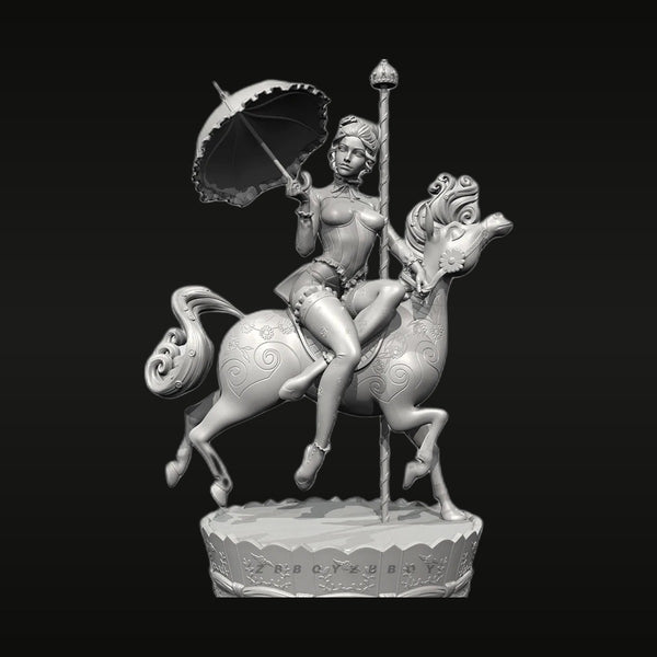 Fantasy Pinup Female on Baroque Horse with Parasol 38mm Resin Figure Kit