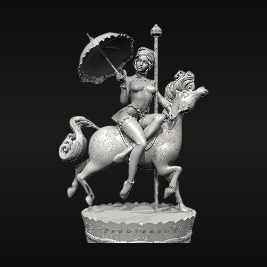 Fantasy Pinup Female on Baroque Horse with Parasol 38mm Resin Figure Kit - unpainted resin model kit