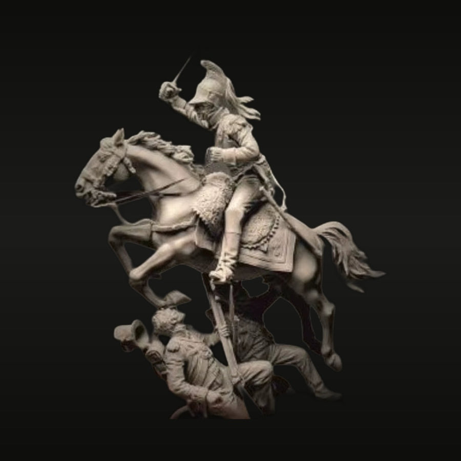 Medieval Knight on Rearing Horse with Fallen Soldier 1/32 Resin Figure Kit - unpainted resin model kit