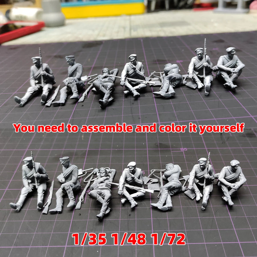 Russia Army Soldier Figure Soldier Team Military Man Rest Set Assembly Set Static Plastic Scale Model Kit 7Pcs 1/72 1/35 1/48