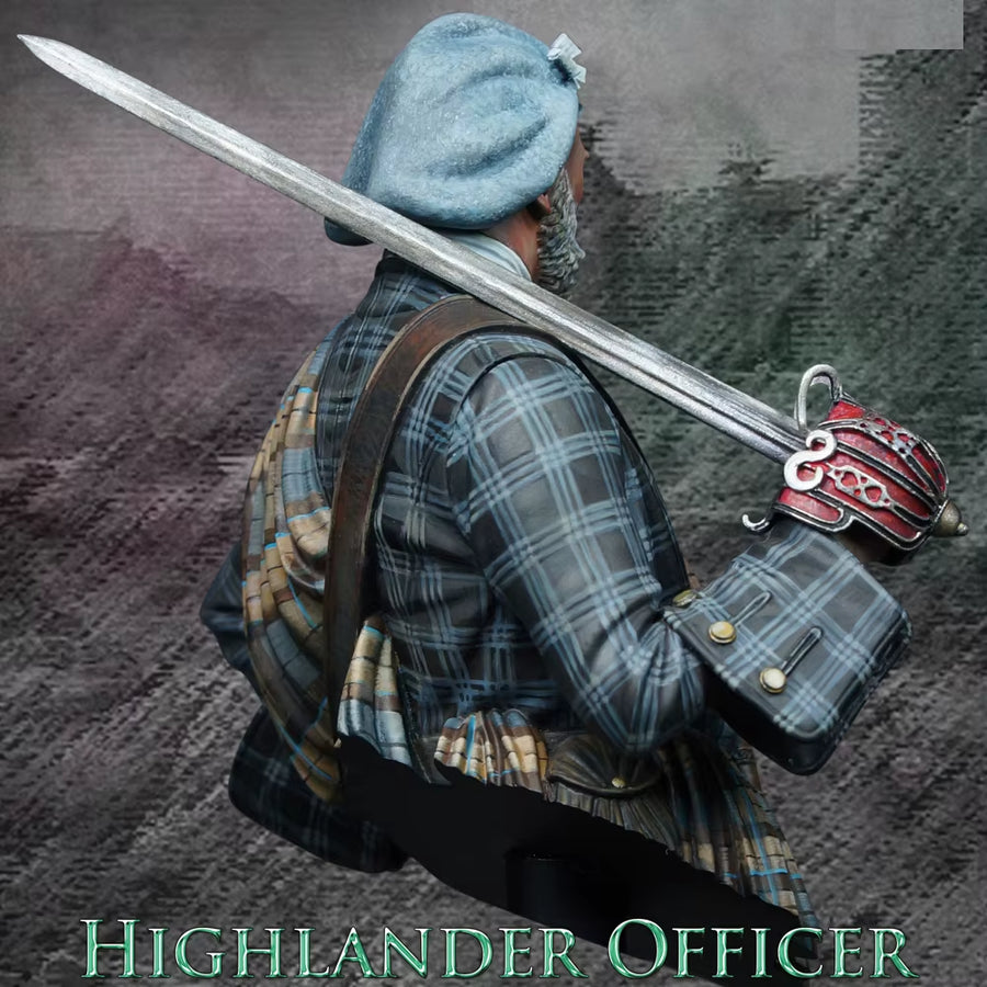 18th Century Scottish Highland Officer with Bagpipes 1/10 Resin Bust Kit - resin model view 3