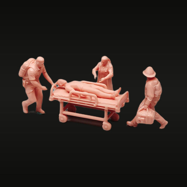 Rescue Team Medical Staff with Stretcher Patient 1/87 Resin Diorama Kit