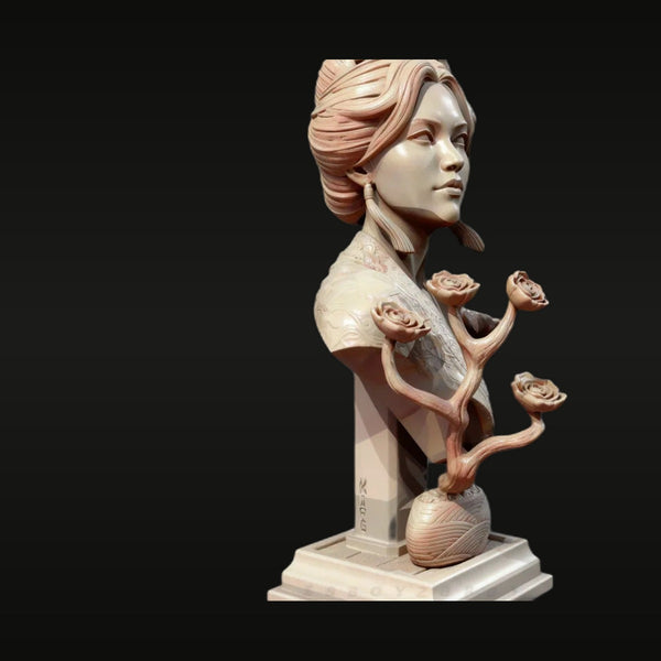 Female Portrait with Rose Vine Base 70mm Resin Bust Kit