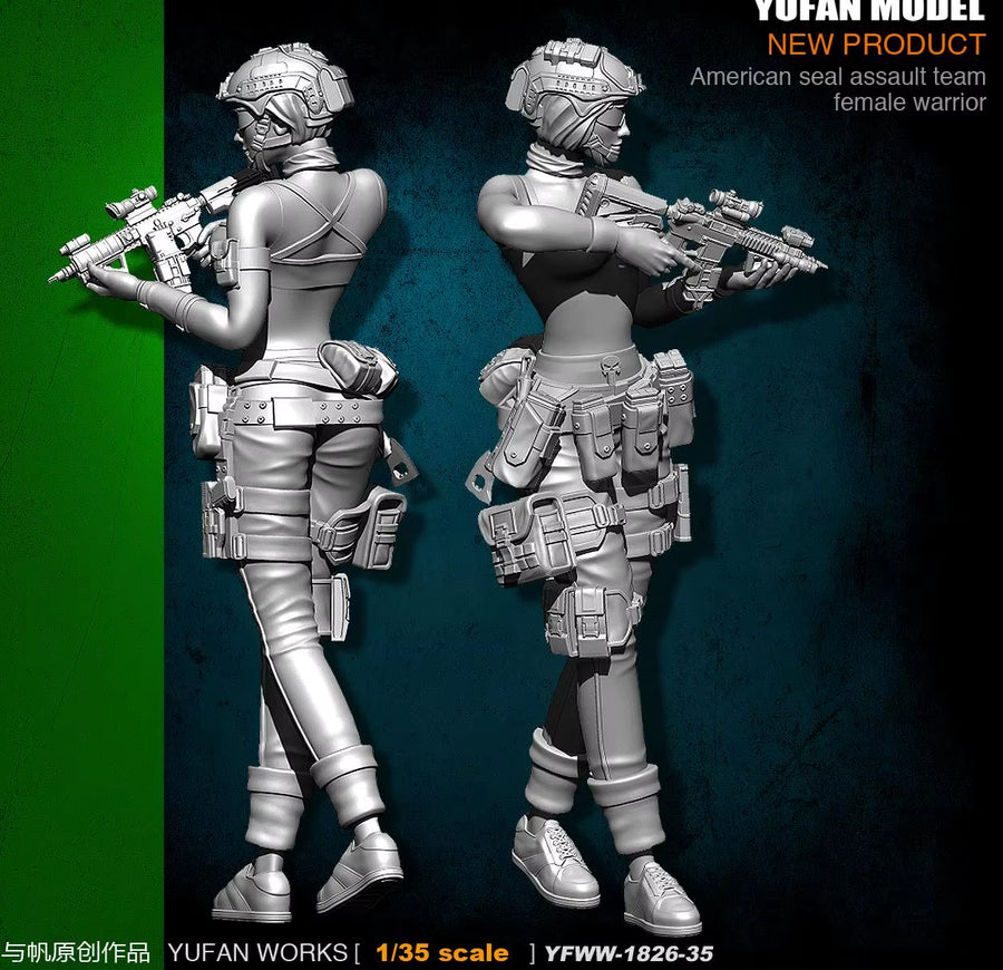 Modern Sci-Fi Female Operator with Assault Rifle 1/35 Resin Figure Kit - resin model view 2