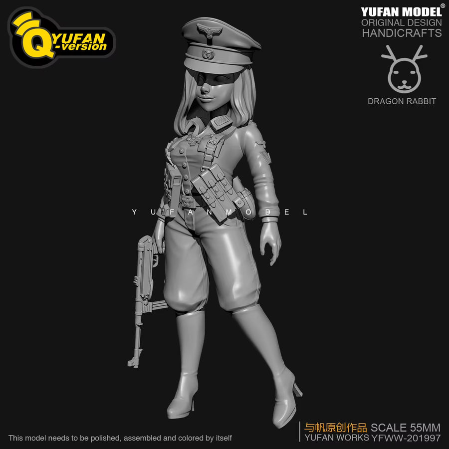 WWII German Female Officer Chibi 55mm Resin Figure Kit - resin model view 2