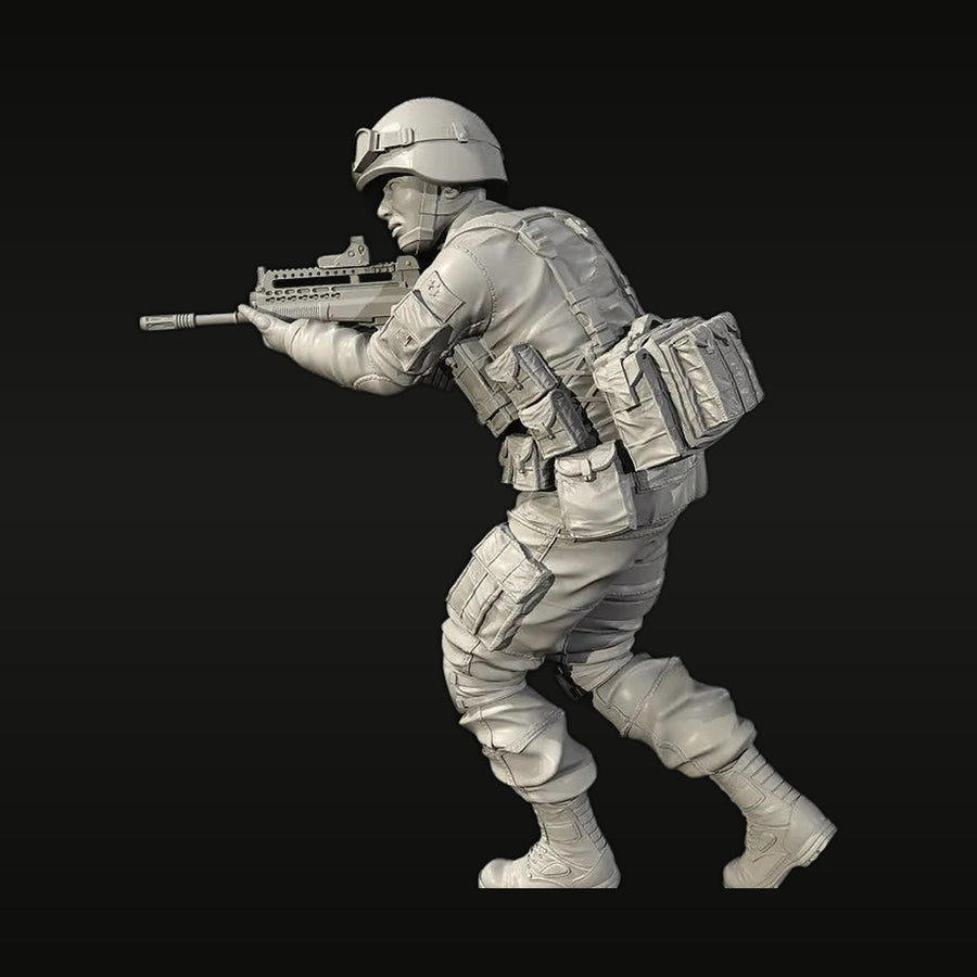 Modern Combat Soldier with Assault Rifle and Body Armor 1/35 Resin Figure Kit - unpainted resin model kit