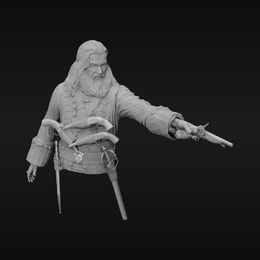 Pirate Captain with Dual Flintlock Pistols 1/10 Resin Bust - unpainted resin model kit