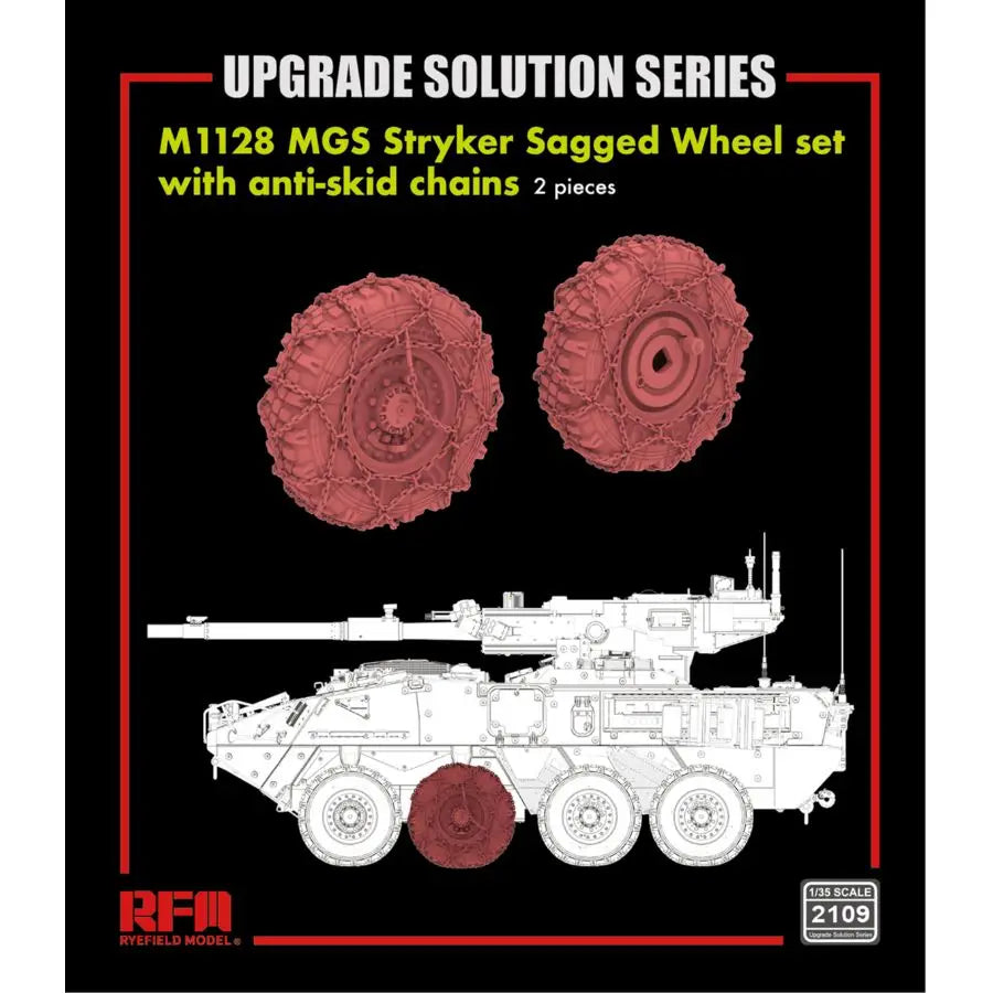 M1128 MGS Stryker Sagged Wheel Set with Anti-Skid Chains 1/35 Resin Upgrade Kit - unpainted resin model kit