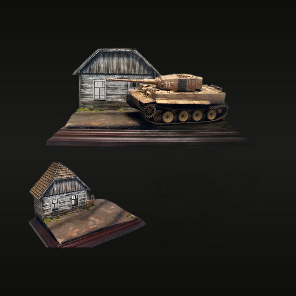 WWII German Tiger I Tank with Eastern Front Log Cabin 1/35 Resin Diorama Set