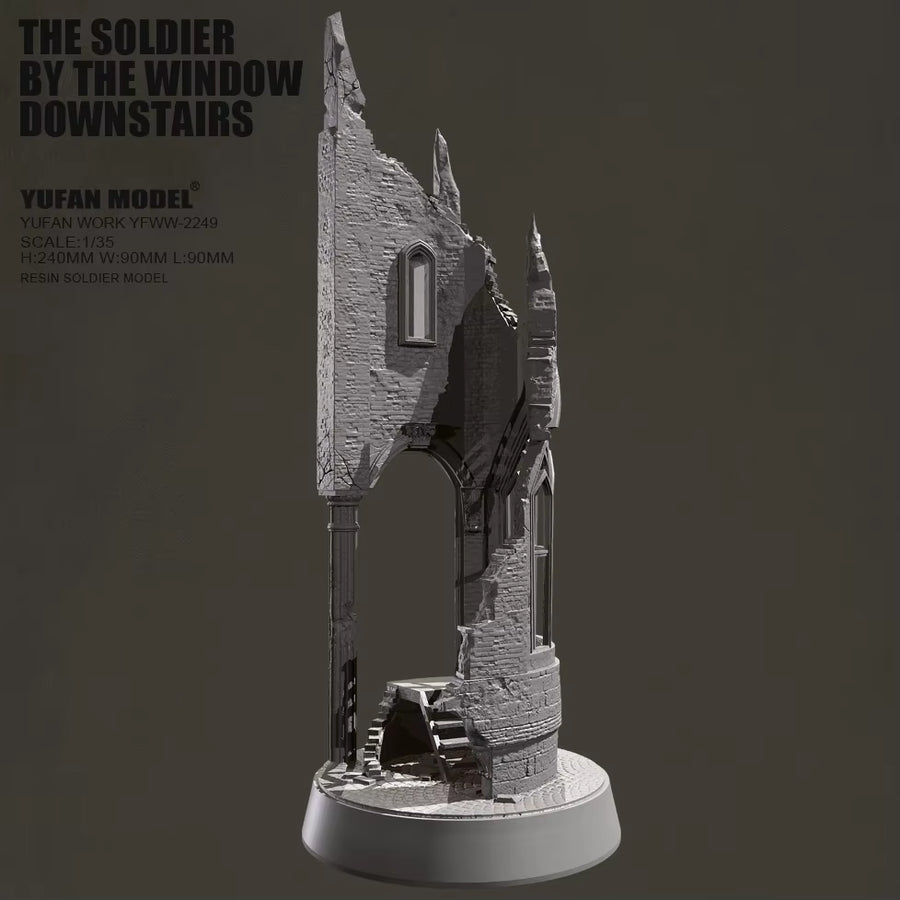 Medieval Ruined Church Tower Section 1/35 Resin Diorama Kit - resin model view 3
