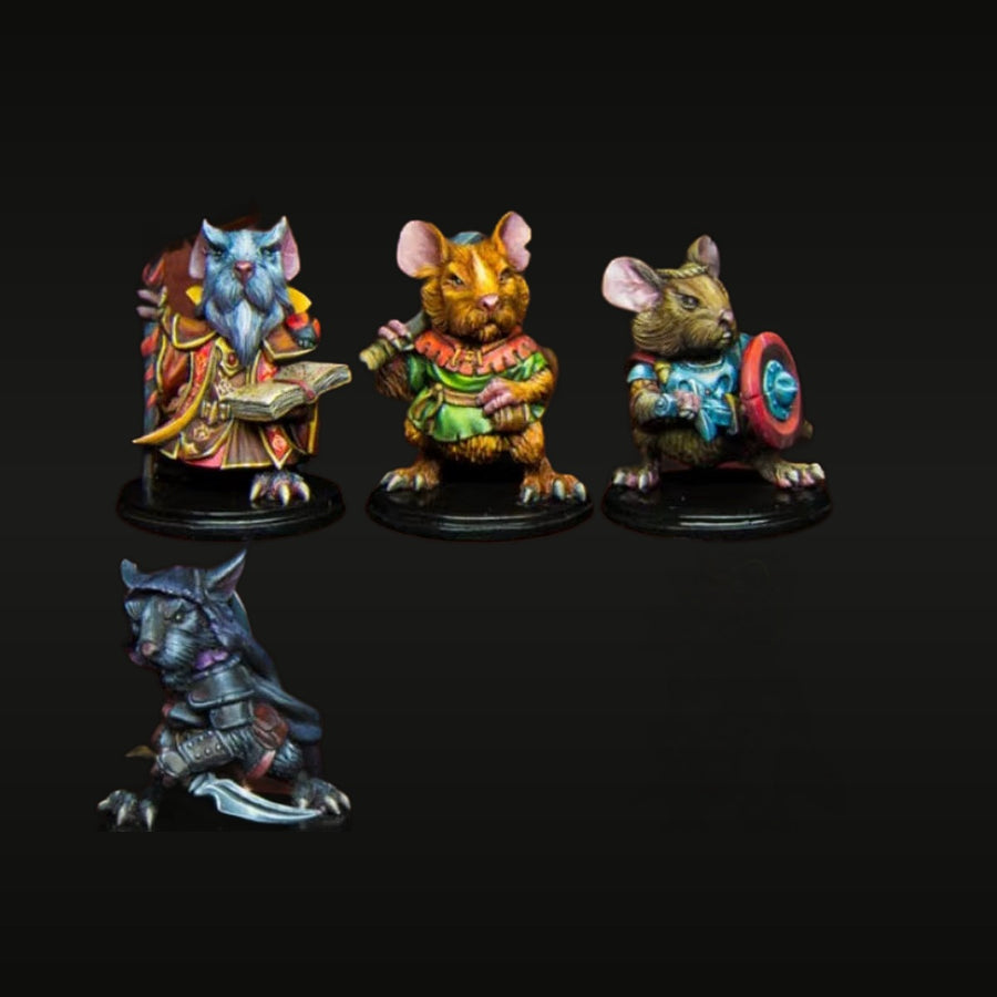 Fantasy Rodent Warriors Set 4-Figure 28mm Resin Kit - unpainted resin model kit