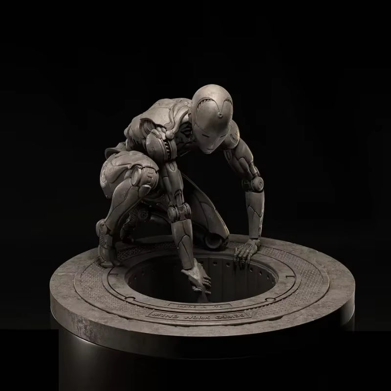 Sci-Fi Female Cyborg Crouching on Tech Base 1/24 Resin Figure Kit - resin model view 2