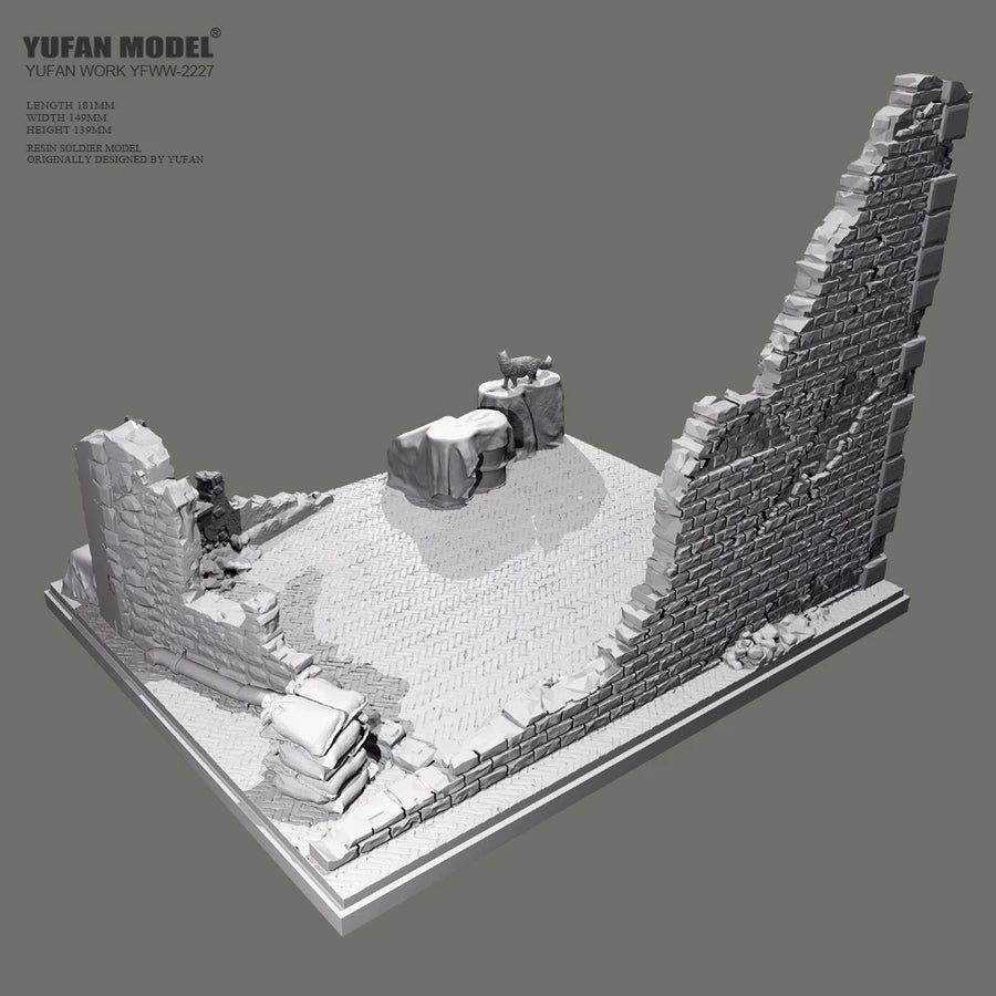 WWII Ruined Battlefield Diorama Base with Walls & Rubble 1/35 Resin Kit - resin model view 2