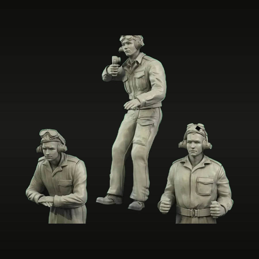 1/35 WWII German Luftwaffe Crew Set (Resin, 3 Figures) - unpainted resin model kit