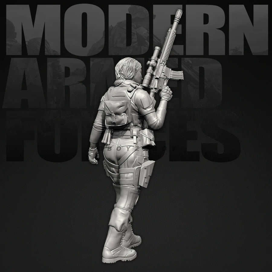 Modern Female Tactical Operator with AK Assault Rifle 75mm Resin Bust Kit - resin model view 4