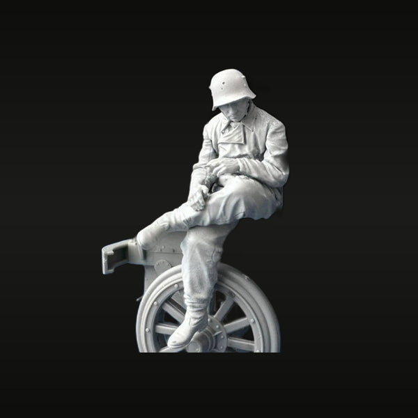 WWII German Soldier Sitting on Vehicle Wheel 1/35 Resin Figure Kit