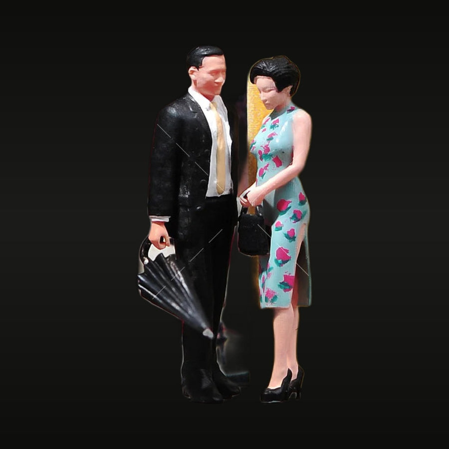 1960s Asian Couple in Formal Attire 1/64 Resin Figure Set - unpainted resin model kit