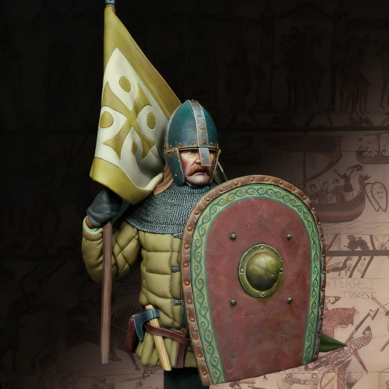 Medieval Norman Knight Bust with Nasal Helmet and Kite Shield 1/12 Resin Kit - resin model view 2