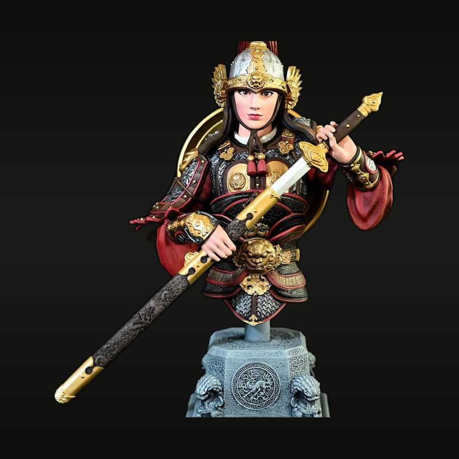 Ancient Chinese Female Warrior General with Halberd 110mm Resin Bust - unpainted resin model kit