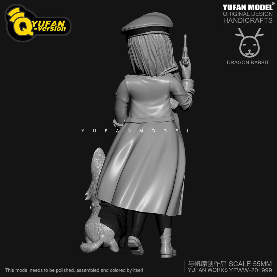 Stylized Female Officer with Cartoon Dog 55mm Resin Figure Kit - resin model view 5