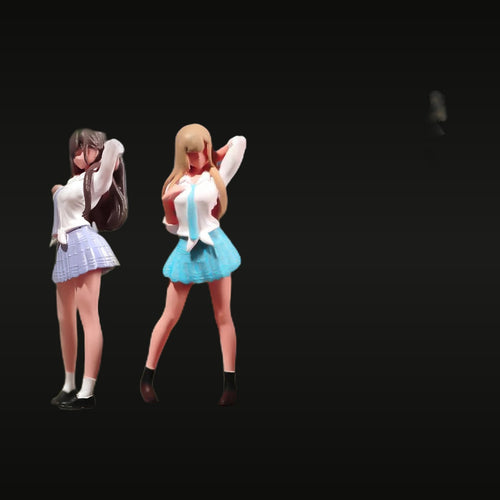 Anime Schoolgirl in Pleated Skirt 1/87 Resin Figure Model Kit