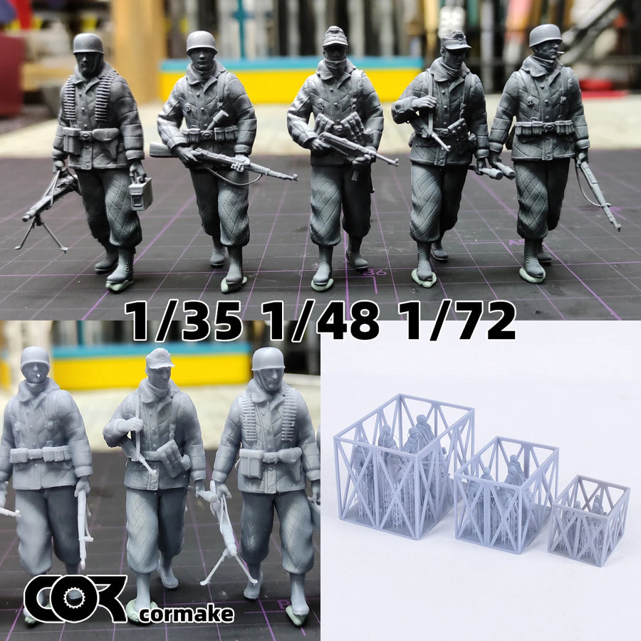 WWII German Fallschirmjäger Squad 5-Figure Set 1/72 Resin Kit - resin model view 2