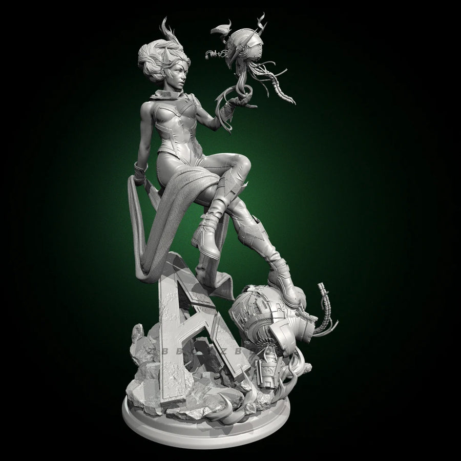 Fantasy Female Sorceress on Demonic Beast Mount 30mm Resin Figure Kit - resin model view 3