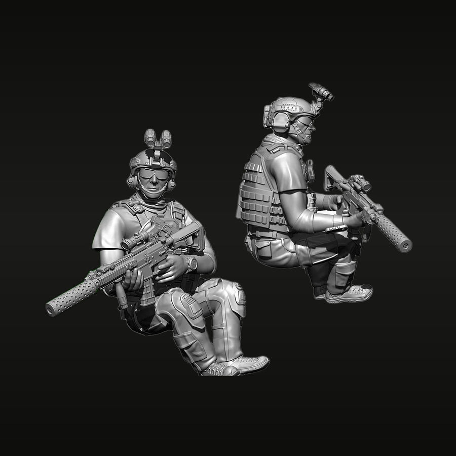 Modern US Special Forces Operators with M4 Carbines 1/35 Resin Figure Kit - unpainted resin model kit
