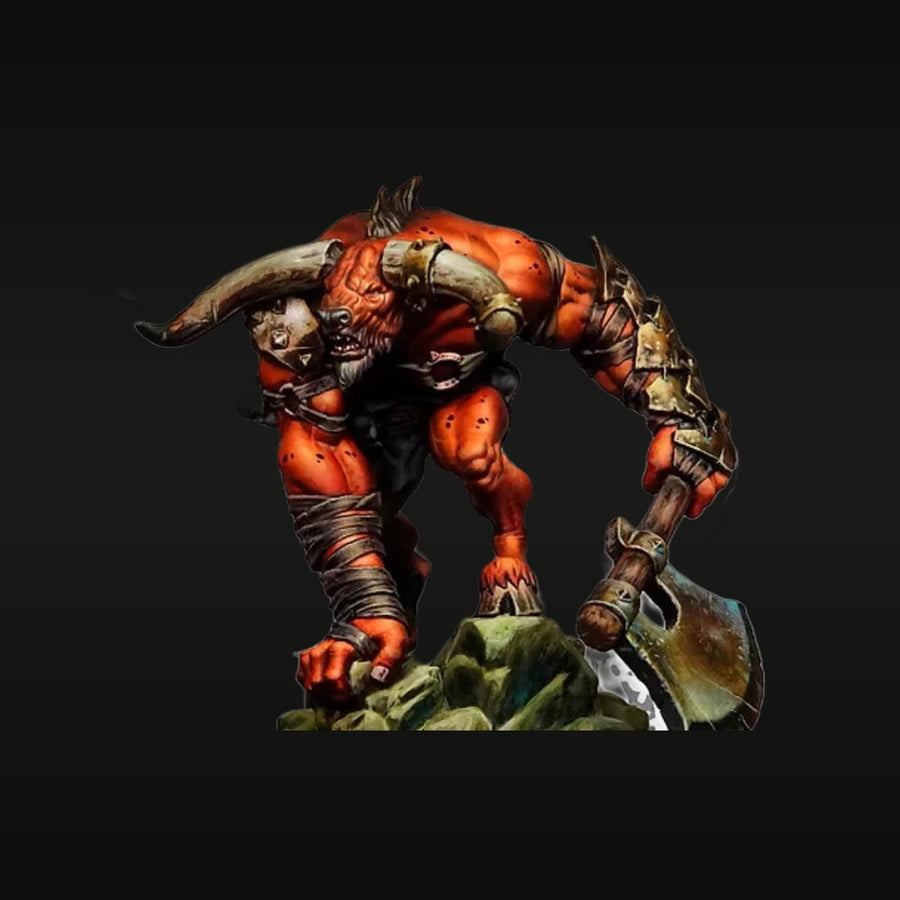 Fantasy Minotaur Beast Warrior with Crimson Armor 1/24 Resin Figure Kit - unpainted resin model kit