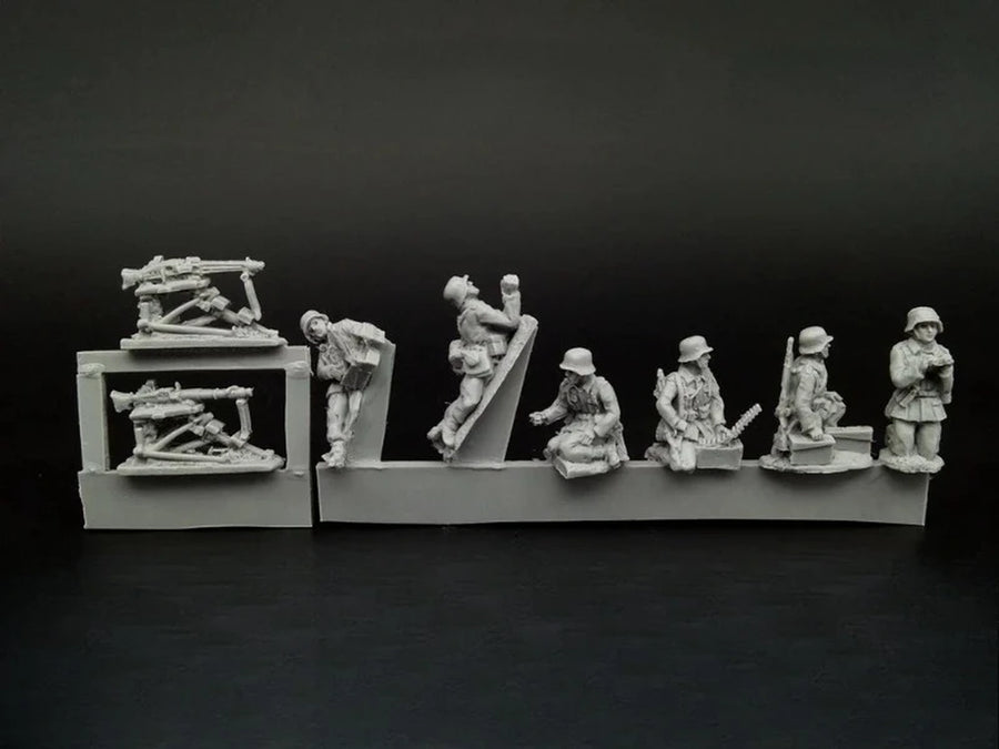 1/72 Scale Diecast Resin Figure Model Kit German Machine Gun Firing 6 Figures Unpainted