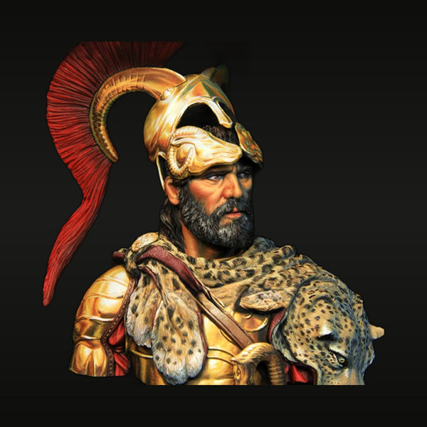 Hellenistic Macedonian Warrior with Horned Helmet and Leopard Pelt 1/10 Resin Bust