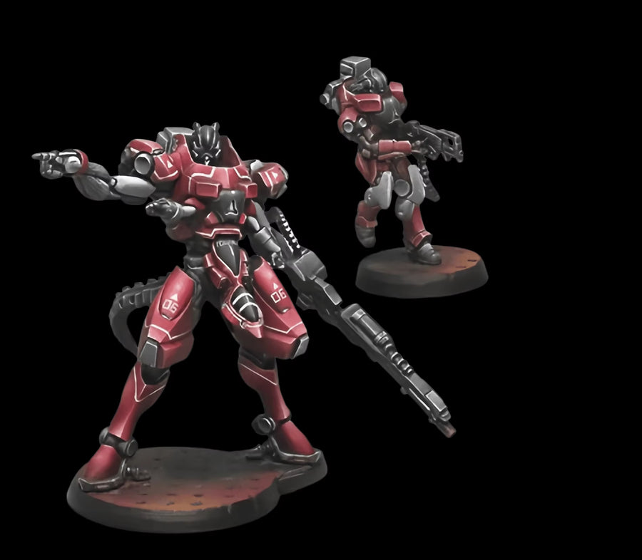 Sci-Fi Mecha Soldier Red Armor Power Suit with Cannon 1/35 Resin Figure Kit - unpainted resin model kit