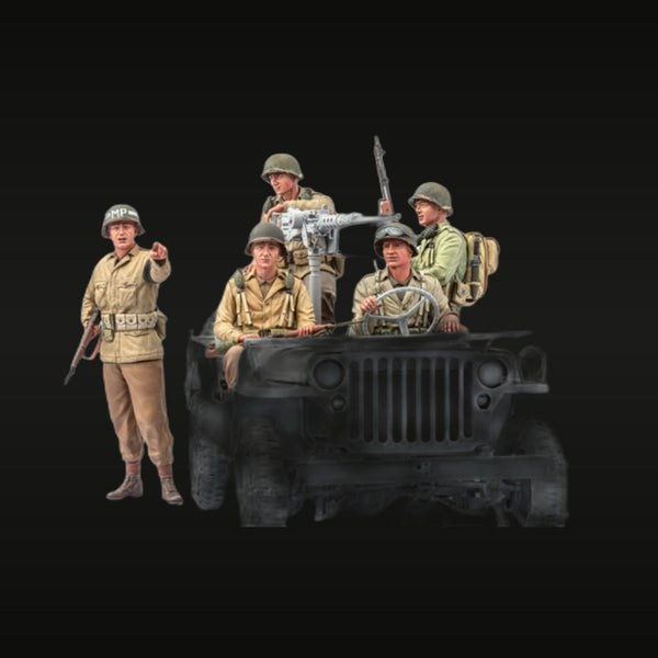 WWII US Army Infantry with Jeep and Machine Gun 1/16 Resin Diorama Kit