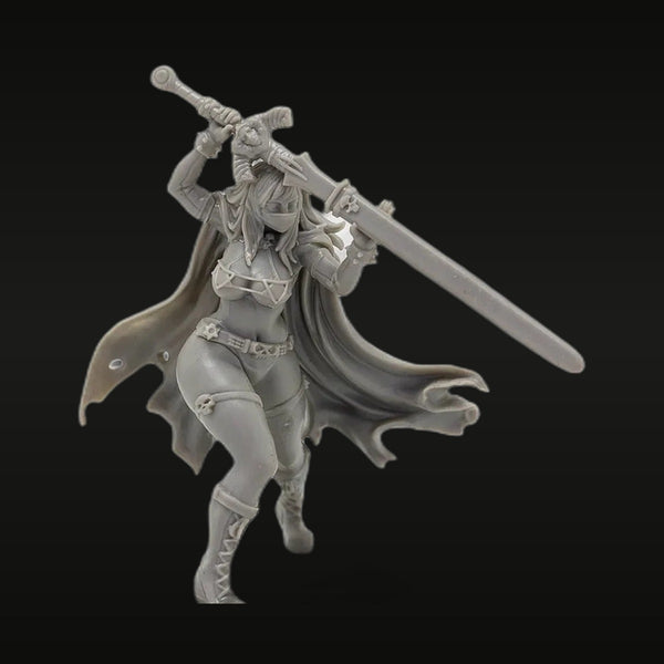 Fantasy Female Warrior with Greatsword Leaping 30mm Resin Figure