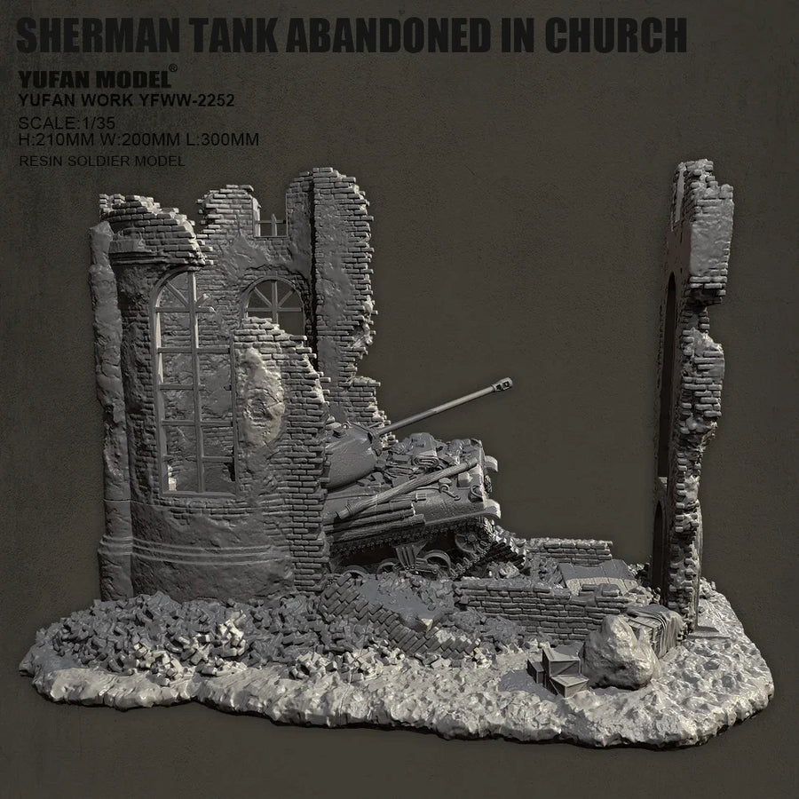 WWII Sherman Tank in Ruined Church Diorama 1/35 Resin Kit - resin model view 3
