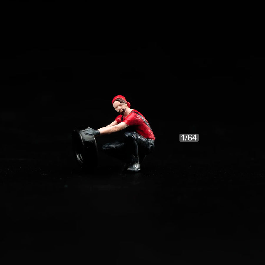 Painted Miniatures 1/64 Car Maintenance Worker Tire Man Figures Model Mini Scene Props Doll Figures Model for Vehicles Toys