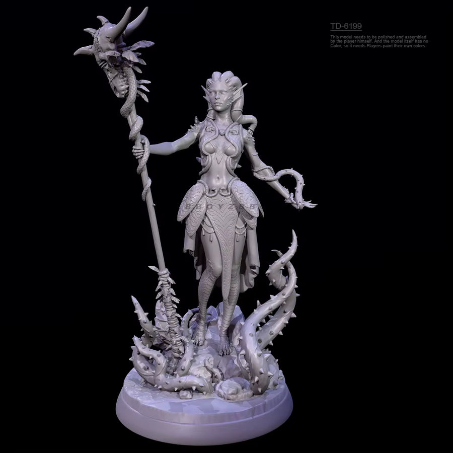 Fantasy Female Elf Sorceress with Staff and Serpent 38mm Resin Figure Kit - resin model view 2