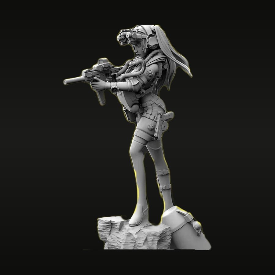 Sci-Fi Female Cyborg Soldier with Rifle 1/35 Resin Figure Kit - unpainted resin model kit