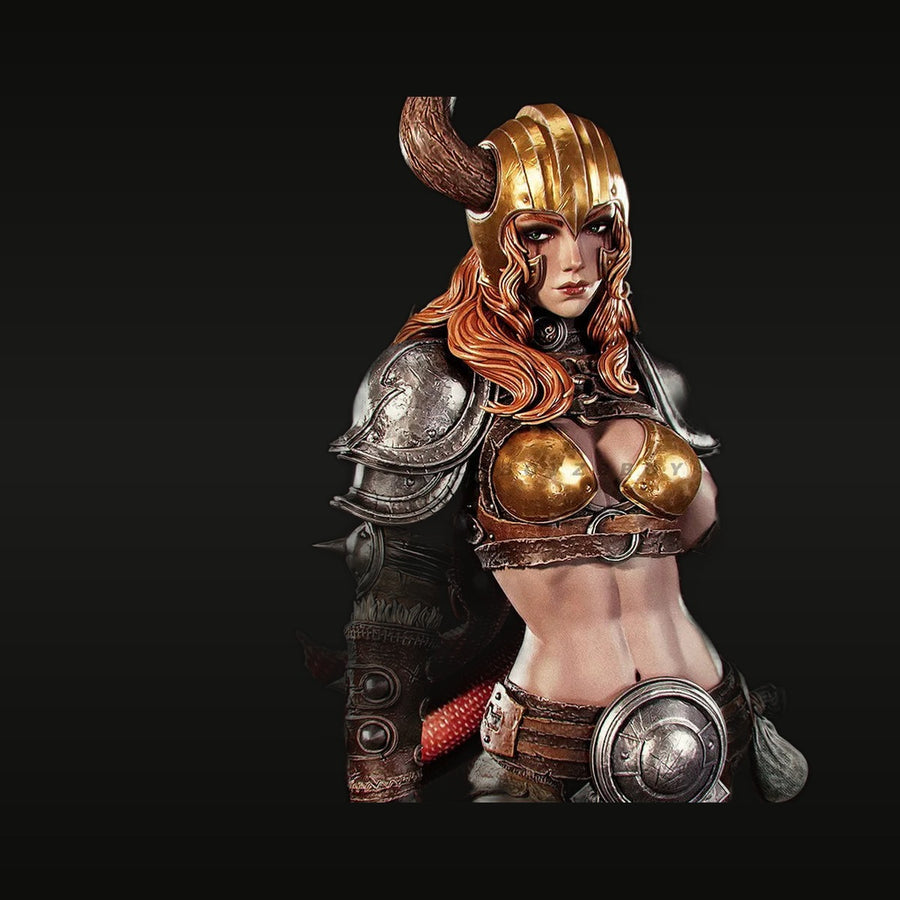 Fantasy Female Horned Valkyrie Bust with Gold Headdress 75mm Resin Kit - unpainted resin model kit