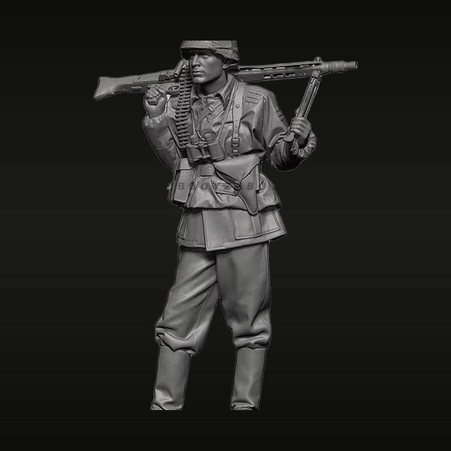 WWII German MG42 Gunner with Ammunition Belt 1/35 Resin Figure Kit - unpainted resin model kit
