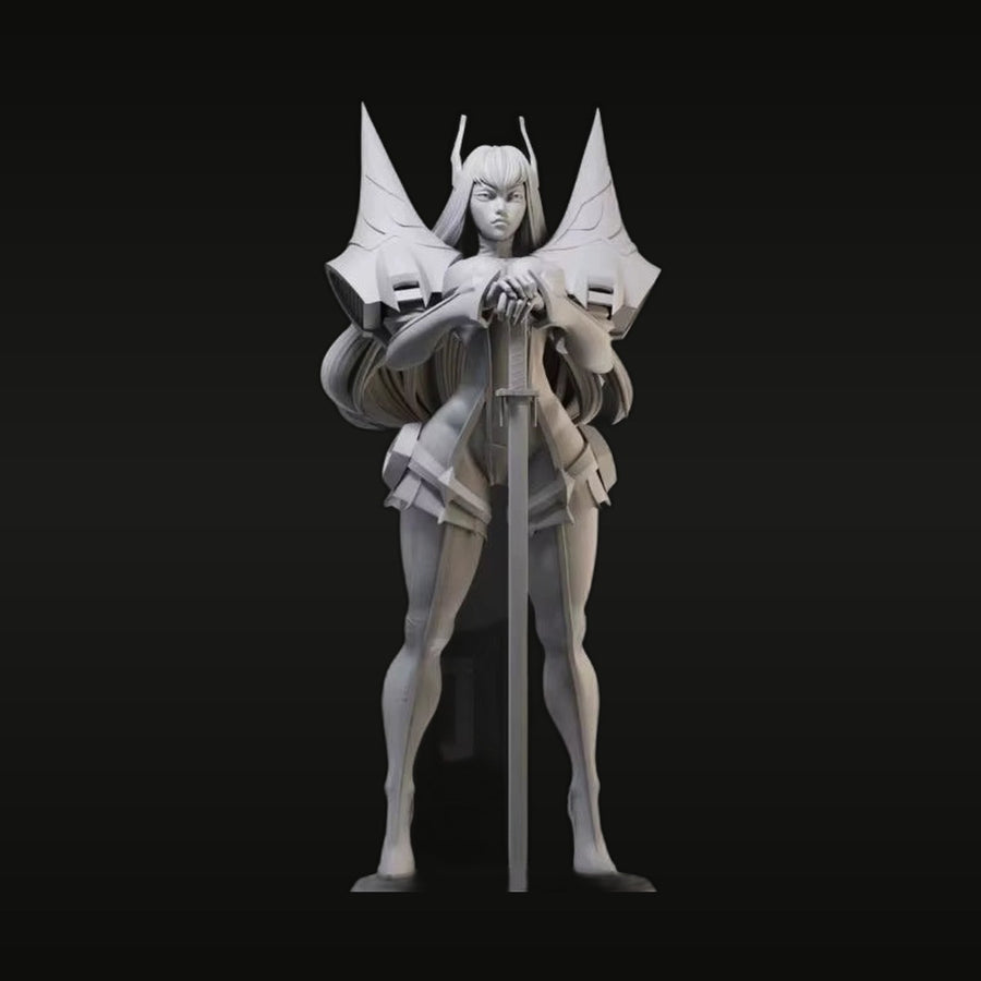Winged Demon Sorceress with Greatsword 1/24 Resin Figure - unpainted resin model kit