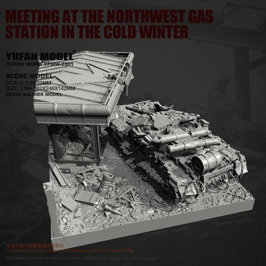 WWII Destroyed Gas Station Diorama with Damaged Tank 1/35 Resin Kit - resin model view 5