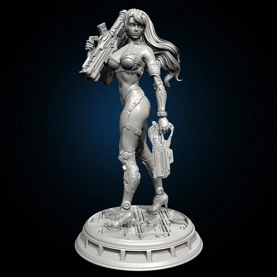 Cyberpunk Female Cyborg Full Figure with Dual Pistols Resin Kit - resin model view 3